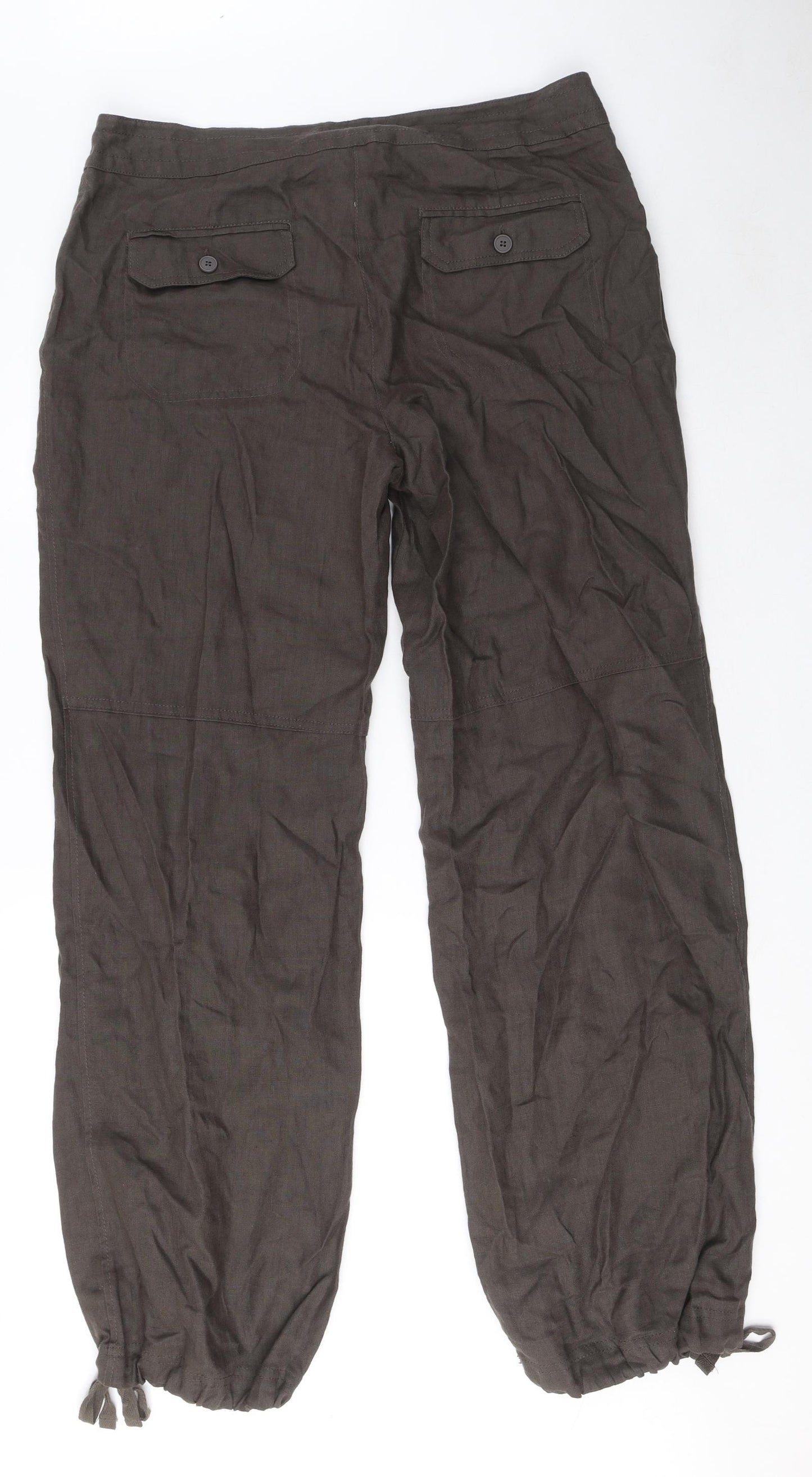 RW & CO Womens Brown Linen Trousers Size 12 L32 in Regular Zip