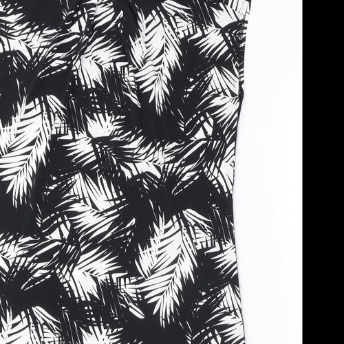 Wallis Womens Black Geometric Polyester A-Line Size M Round Neck Button - Leaf Pattern