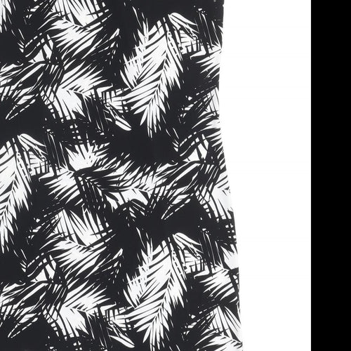 Wallis Womens Black Geometric Polyester A-Line Size M Round Neck Button - Leaf Pattern