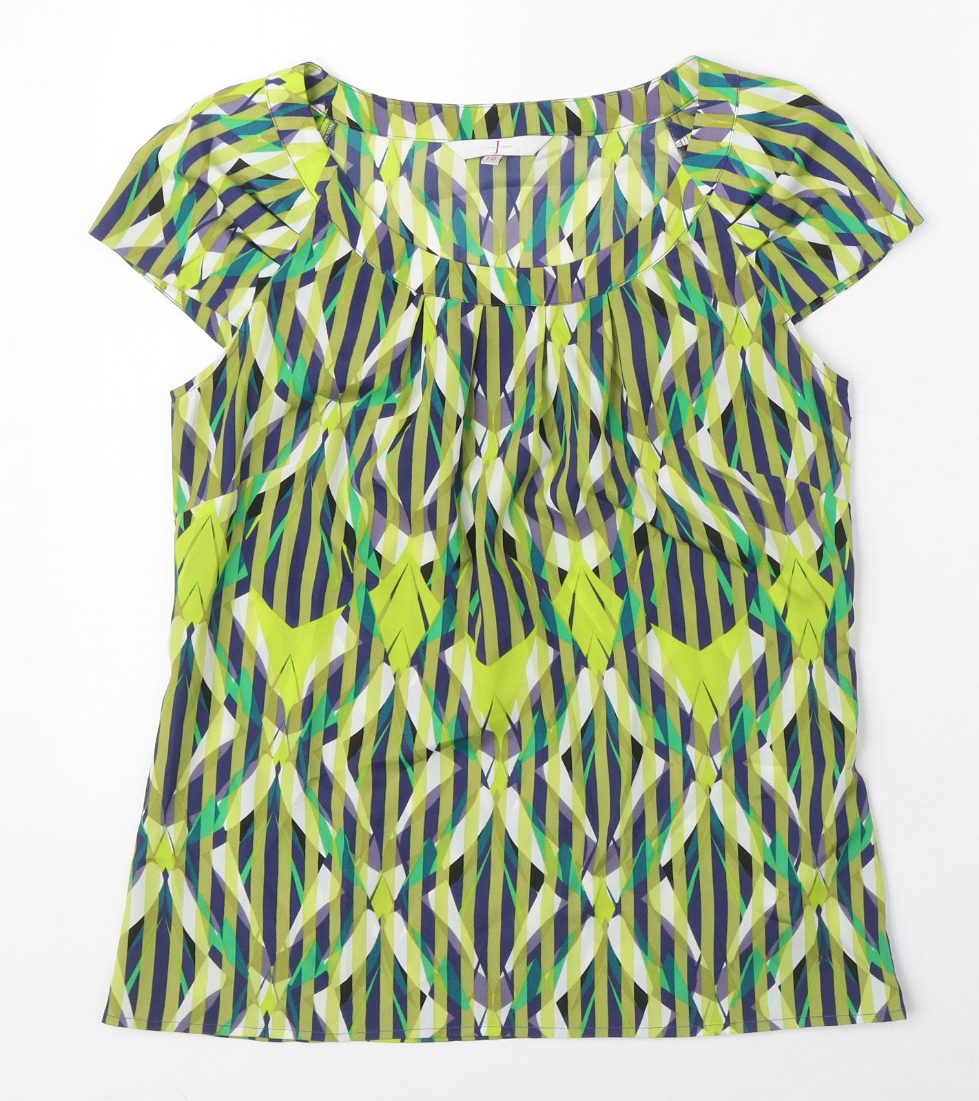 Jasper Conran Womens Multicoloured Geometric Polyester Basic Blouse Size 10 Round Neck