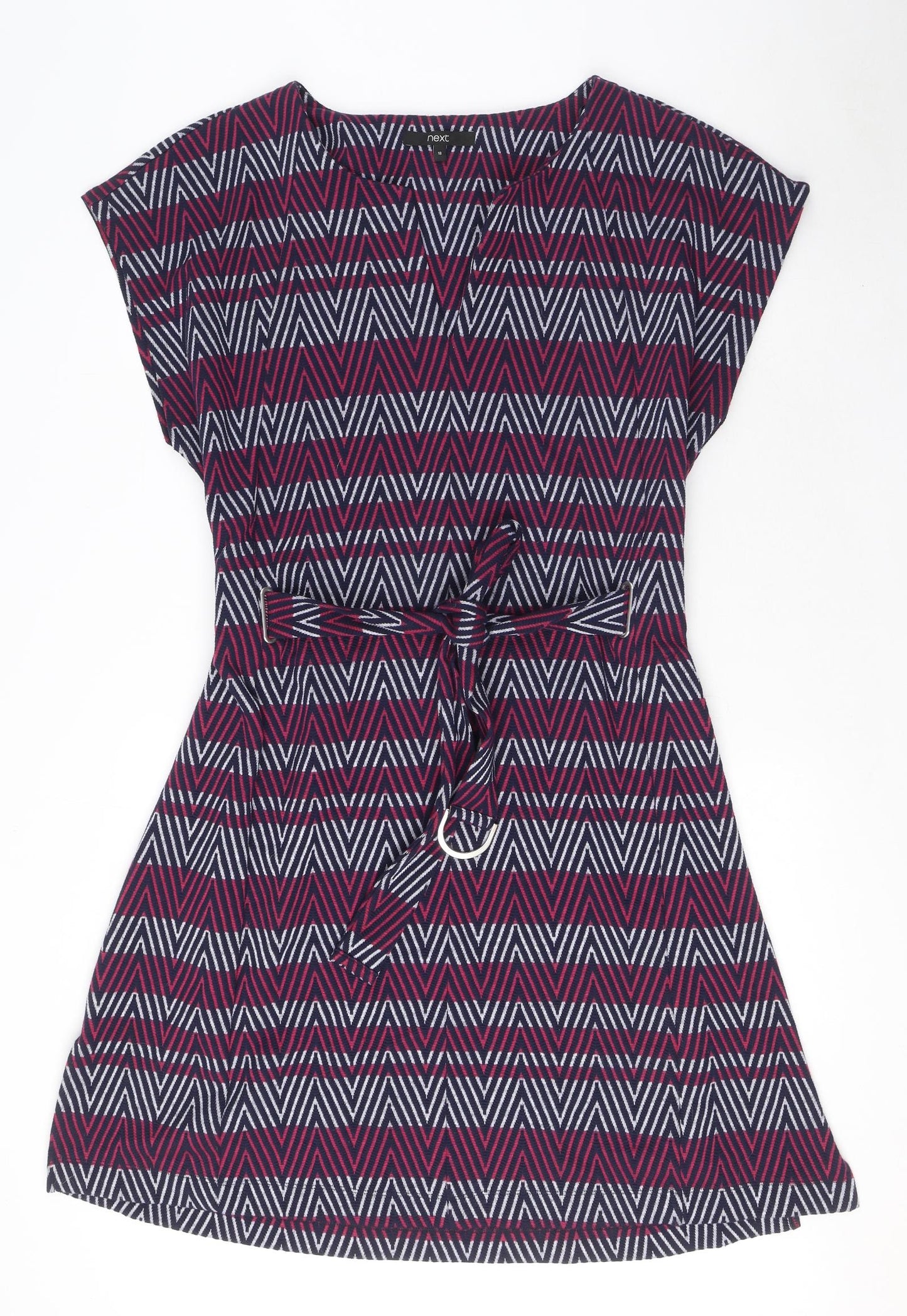 NEXT Womens Multicoloured Geometric Polyester A-Line Size 18 V-Neck Pullover - Belted