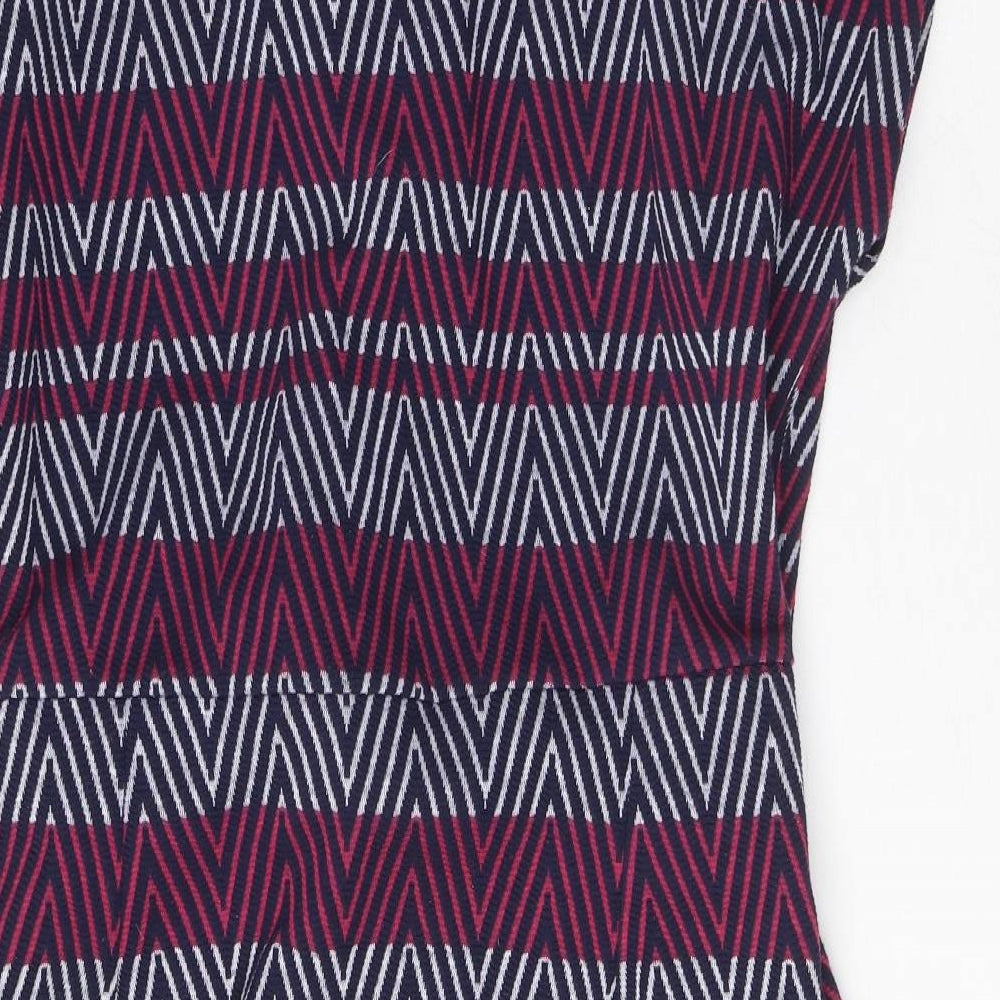 NEXT Womens Multicoloured Geometric Polyester A-Line Size 18 V-Neck Pullover - Belted