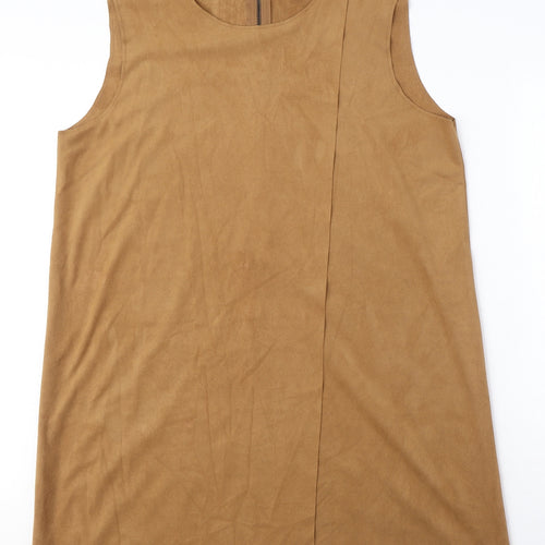 VERO MODA Womens Brown Polyester A-Line Size XL Round Neck Zip