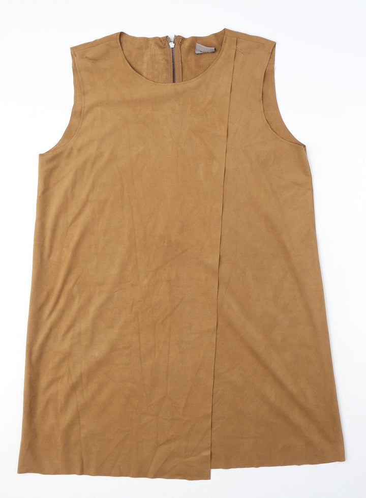 VERO MODA Womens Brown Polyester A-Line Size XL Round Neck Zip