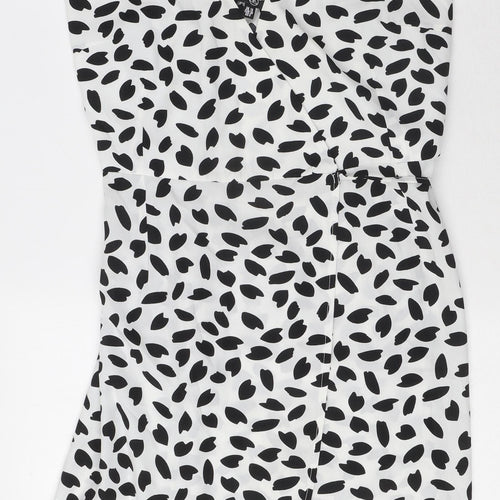 Missguided Womens White Geometric Polyester Wrap Dress Size 10 V-Neck Tie