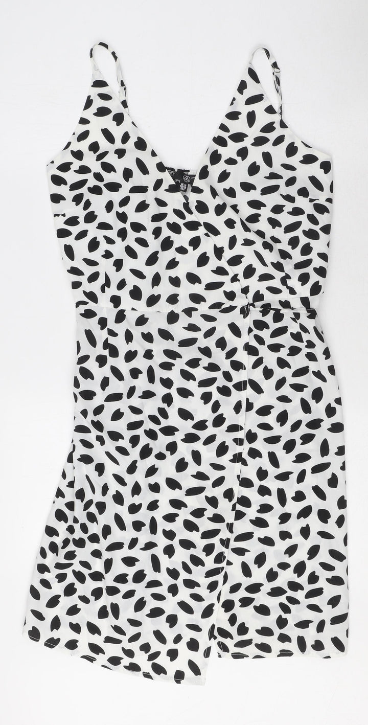 Missguided Womens White Geometric Polyester Wrap Dress Size 10 V-Neck Tie
