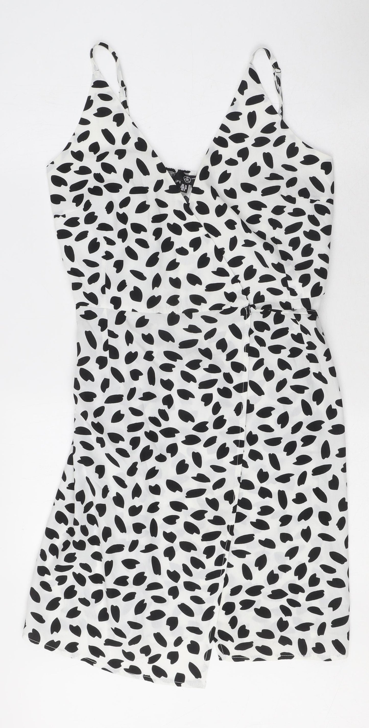 Missguided Womens White Geometric Polyester Wrap Dress Size 10 V-Neck Tie