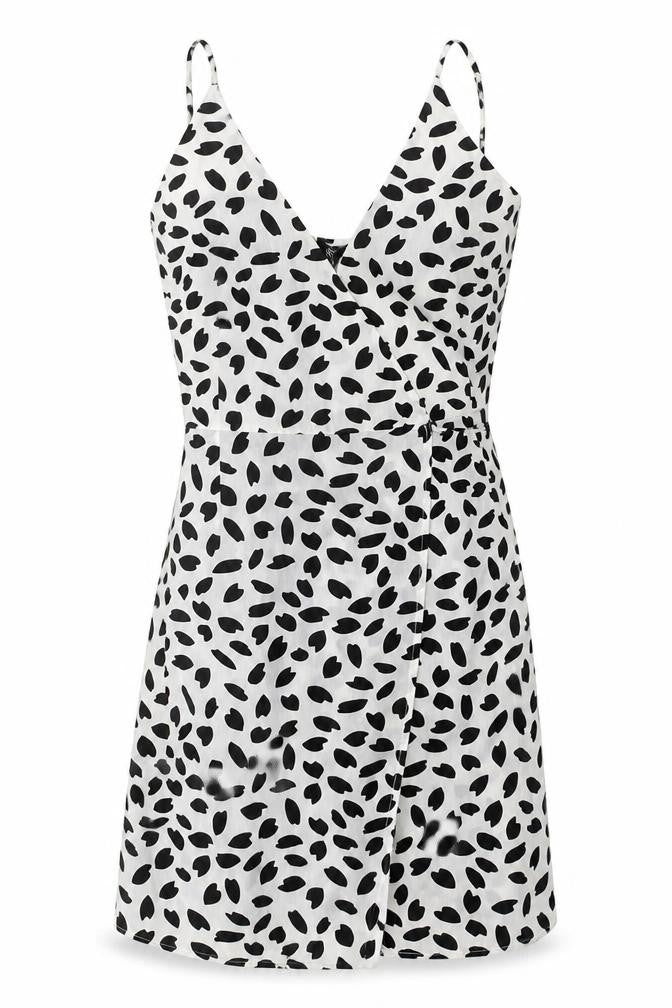 Missguided Womens White Geometric Polyester Wrap Dress Size 10 V-Neck Tie