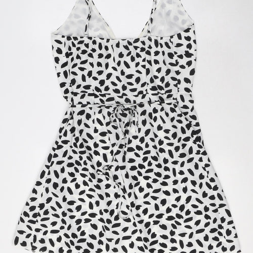 Missguided Womens White Geometric Polyester Wrap Dress Size 10 V-Neck Tie