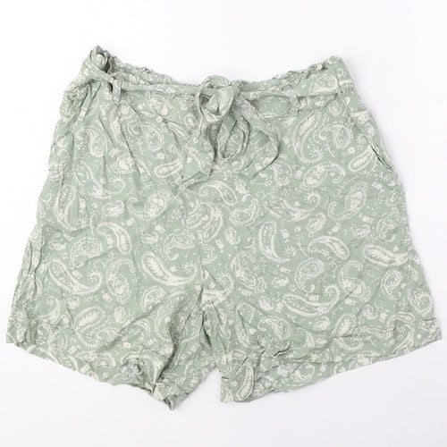 C&A Womens Green Paisley Viscose Wrap Shorts Size 14 Regular Tie