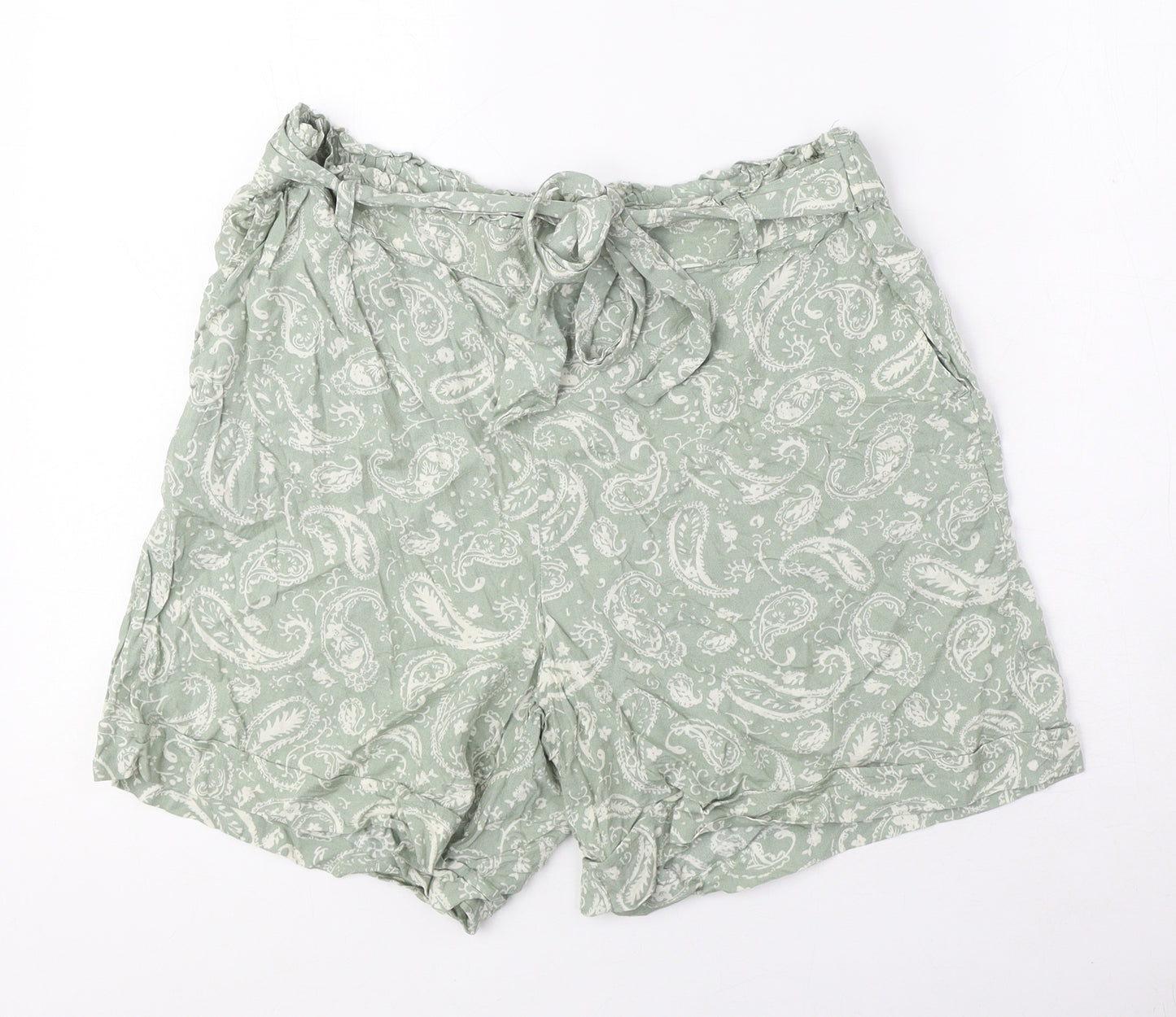 C&A Womens Green Paisley Viscose Wrap Shorts Size 14 Regular Tie