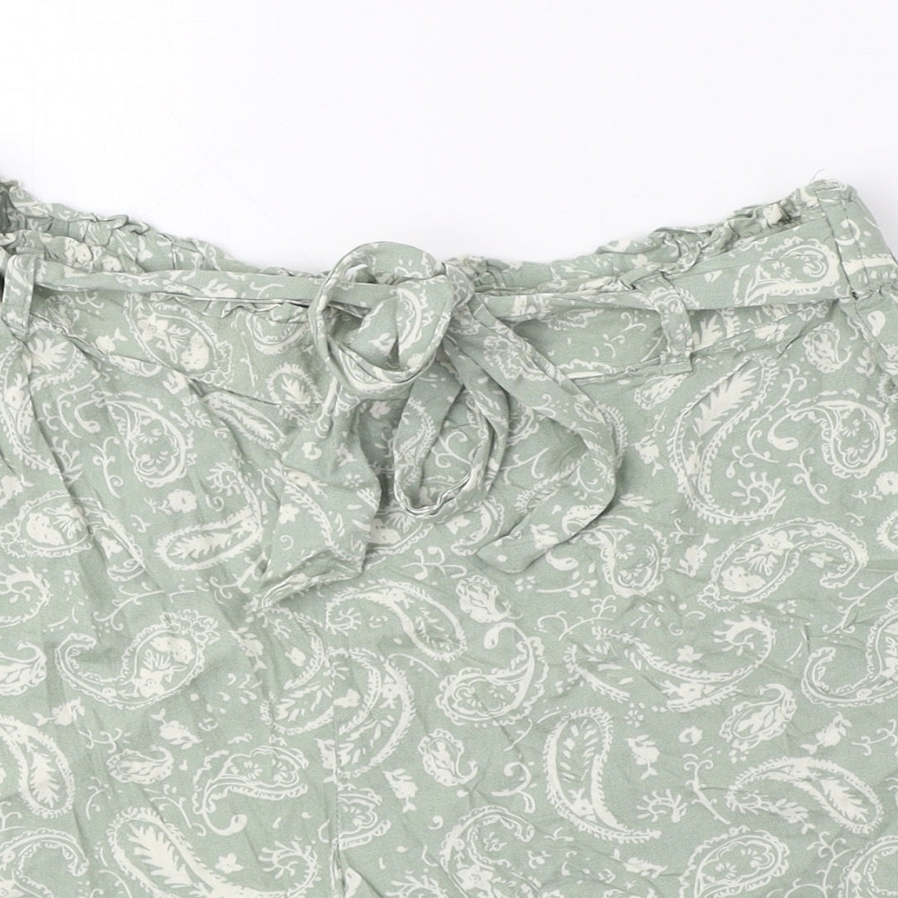 C&A Womens Green Paisley Viscose Wrap Shorts Size 14 Regular Tie