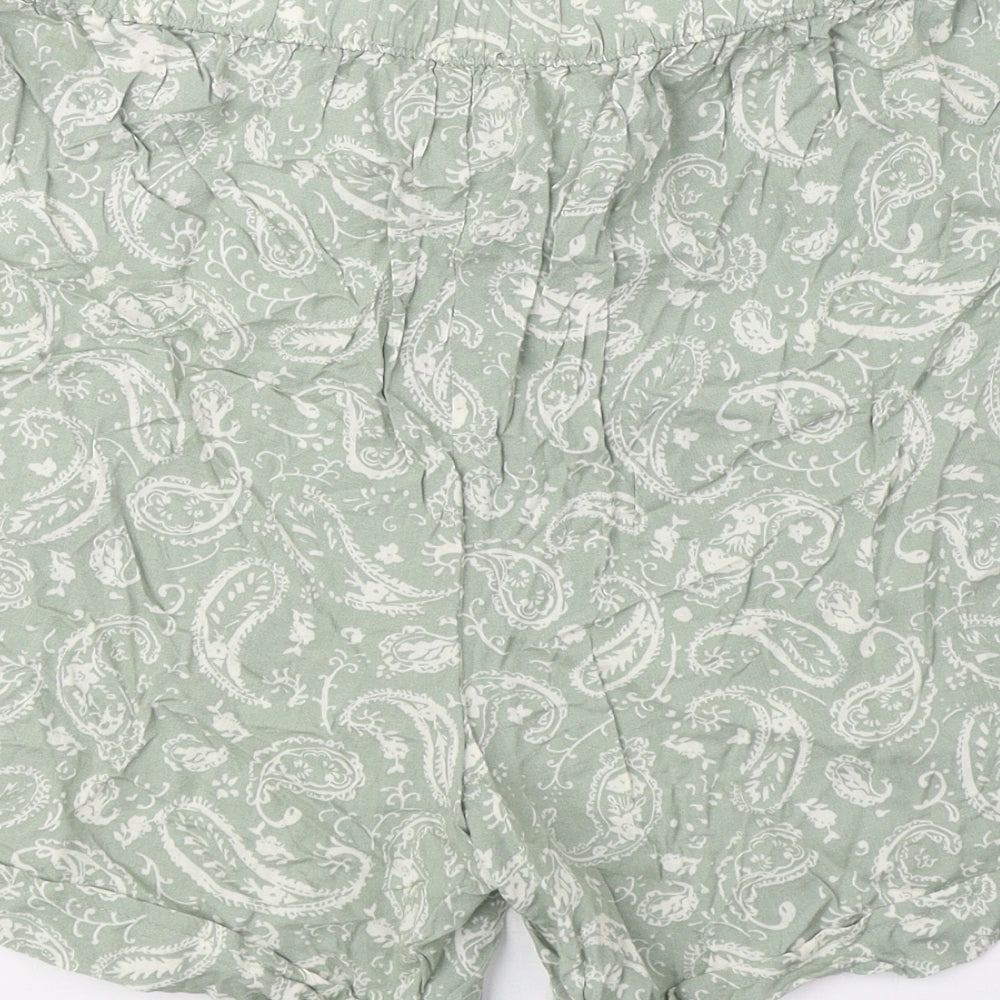 C&A Womens Green Paisley Viscose Wrap Shorts Size 14 Regular Tie