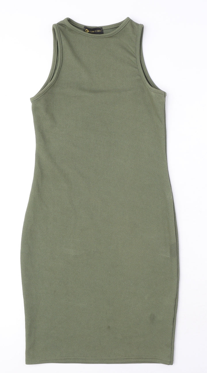 I SAW IT FIRST Womens Green Polyester Mini Size 4 Round Neck Pullover - Ribbed
