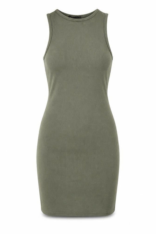Front view of I SAW IT FIRST women’s green polyester mini, size UK 4, round neck pullover - ribbed