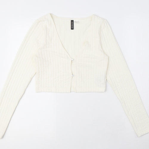 Divided by H&M Womens Ivory V-Neck Polyester Cardigan Jumper Size S - Ribbed, Cropped