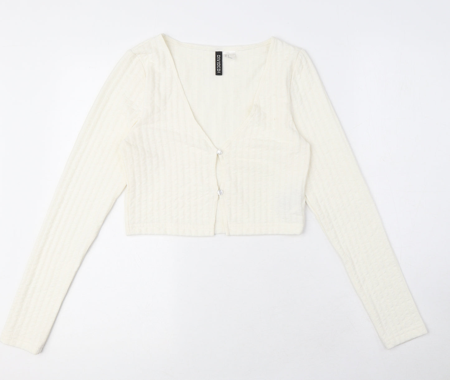 Divided by H&M Womens Ivory V-Neck Polyester Cardigan Jumper Size S - Ribbed, Cropped