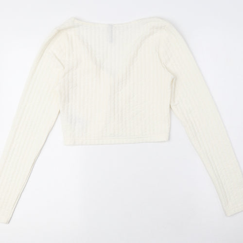 Divided by H&M Womens Ivory V-Neck Polyester Cardigan Jumper Size S - Ribbed, Cropped
