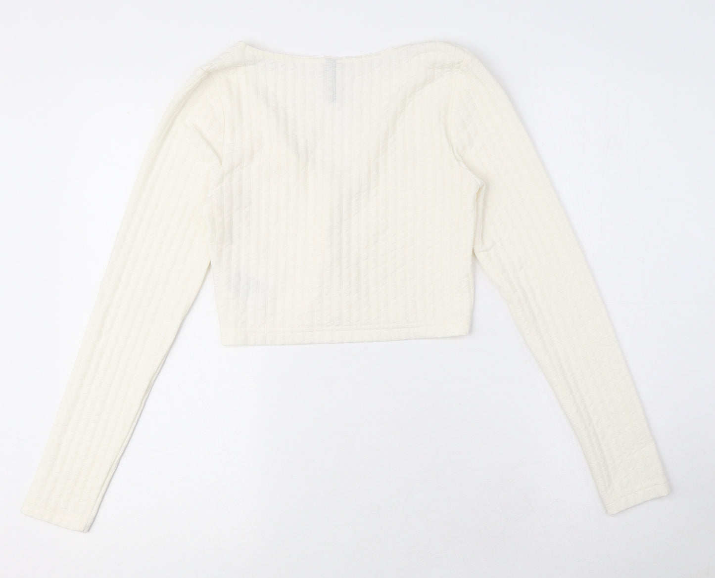 Divided by H&M Womens Ivory V-Neck Polyester Cardigan Jumper Size S - Ribbed, Cropped