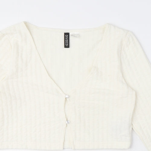 Divided by H&M Womens Ivory V-Neck Polyester Cardigan Jumper Size S - Ribbed, Cropped