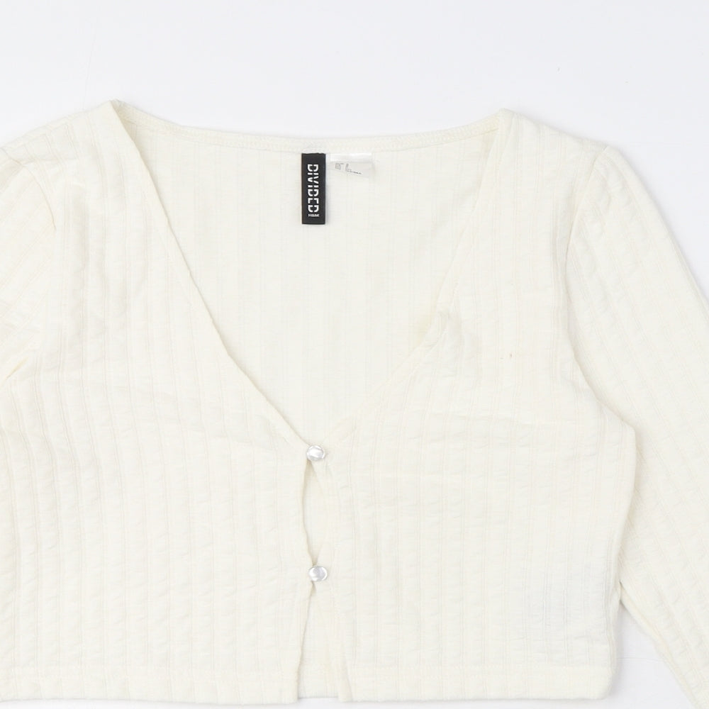 Divided by H&M Womens Ivory V-Neck Polyester Cardigan Jumper Size S - Ribbed, Cropped