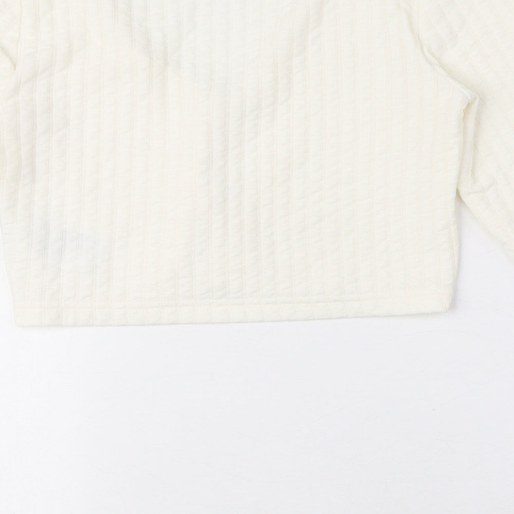 Divided by H&M Womens Ivory V-Neck Polyester Cardigan Jumper Size S - Ribbed, Cropped