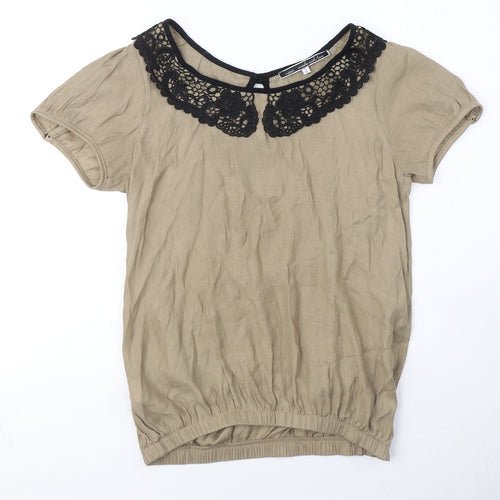 NEXT Womens Brown Viscose Basic T-Shirt Size 6 Round Neck - Crochet Collar