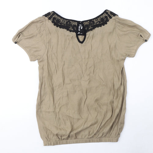 NEXT Womens Brown Viscose Basic T-Shirt Size 6 Round Neck - Crochet Collar