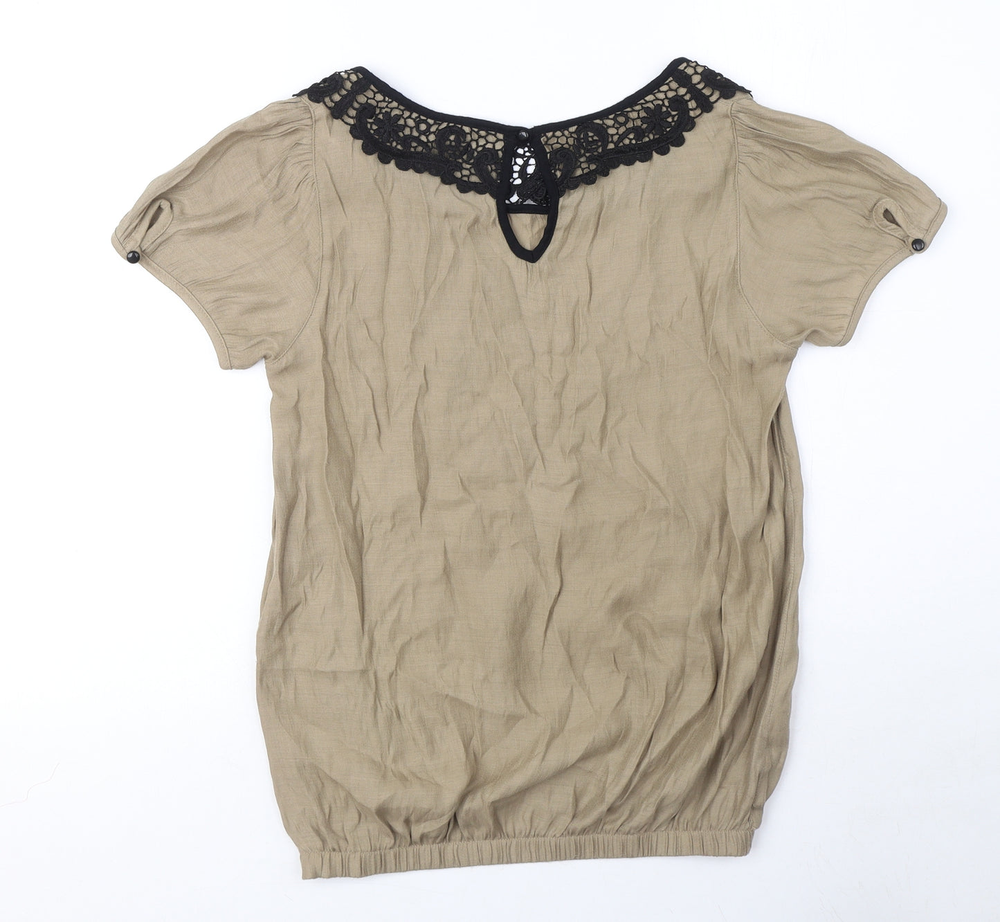 NEXT Womens Brown Viscose Basic T-Shirt Size 6 Round Neck - Crochet Collar