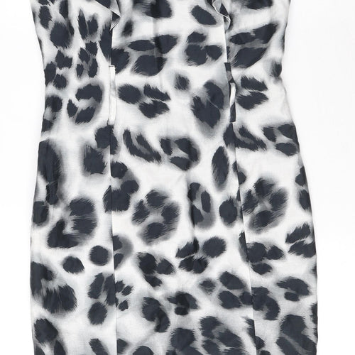 Star by Julien Macdonald Womens Grey Animal Print Cotton A-Line Size 10 Square Neck Zip - Leopard print, Ruffled Sleeve Detail