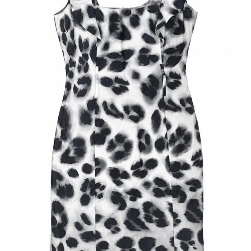 Star by Julien Macdonald Womens Grey Animal Print Cotton A-Line Size 10 Square Neck Zip - Leopard print, Ruffled Sleeve Detail