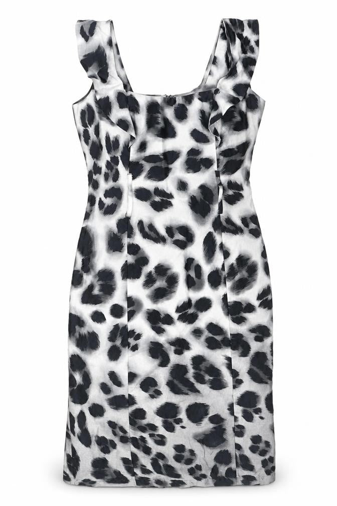 Star by Julien Macdonald Womens Grey Animal Print Cotton A-Line Size 10 Square Neck Zip - Leopard print, Ruffled Sleeve Detail