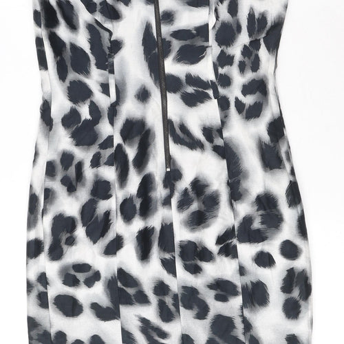 Star by Julien Macdonald Womens Grey Animal Print Cotton A-Line Size 10 Square Neck Zip - Leopard print, Ruffled Sleeve Detail