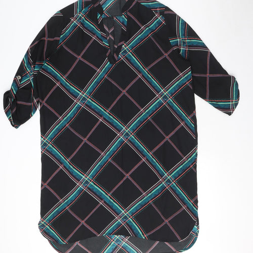 Apricot Womens Black Plaid Polyester Shirt Dress Size 14 V-Neck Pullover