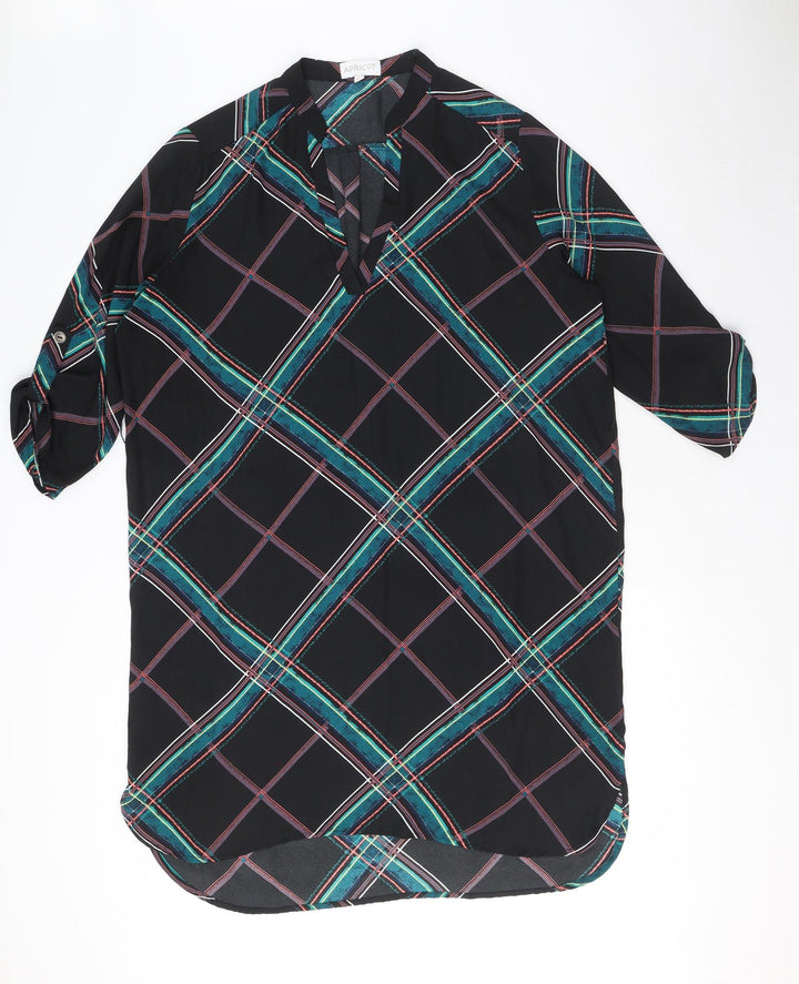 Apricot Womens Black Plaid Polyester Shirt Dress Size 14 V-Neck Pullover