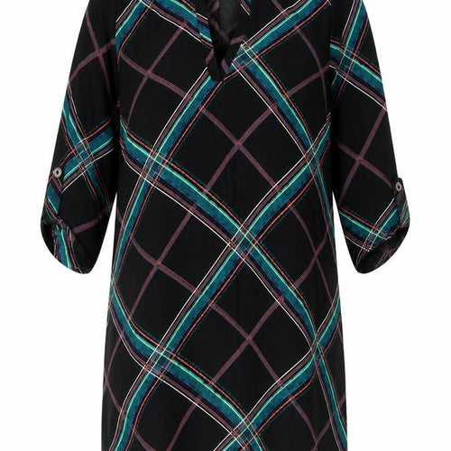 Apricot Womens Black Plaid Polyester Shirt Dress Size 14 V-Neck Pullover