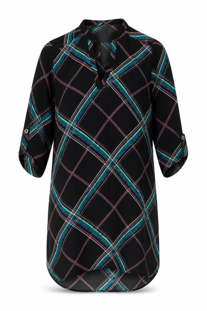 Apricot Womens Black Plaid Polyester Shirt Dress Size 14 V-Neck Pullover