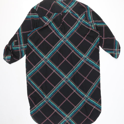 Apricot Womens Black Plaid Polyester Shirt Dress Size 14 V-Neck Pullover