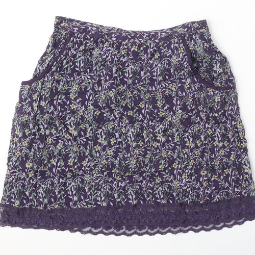 Indigo Womens Purple Floral Viscose A-Line Skirt Size 8 - Lace Trim, Pockets