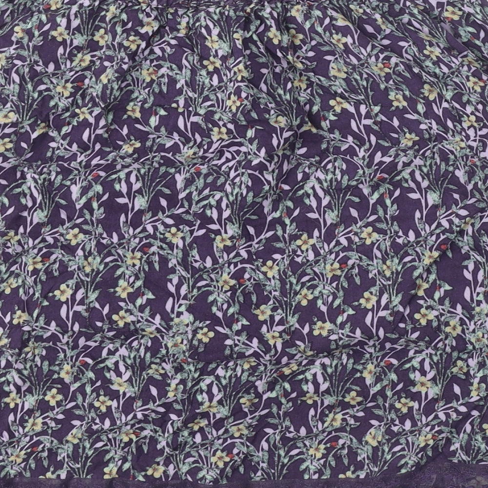 Indigo Womens Purple Floral Viscose A-Line Skirt Size 8 - Lace Trim, Pockets