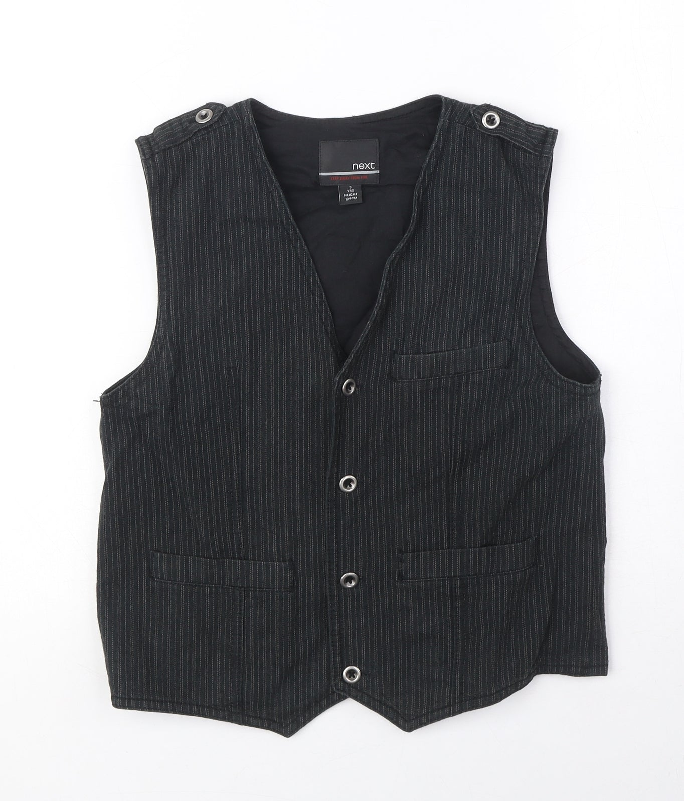 NEXT Boys Black Pinstripe Jacket Waistcoat Size 9 Years Button - Pocket Detail