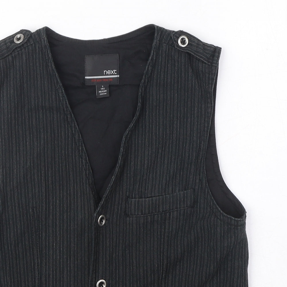 NEXT Boys Black Pinstripe Jacket Waistcoat Size 9 Years Button - Pocket Detail