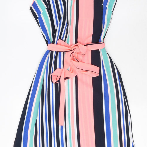 Quiz Womens Multicoloured Striped Polyester A-Line Size 8 V-Neck Pullover - Belted