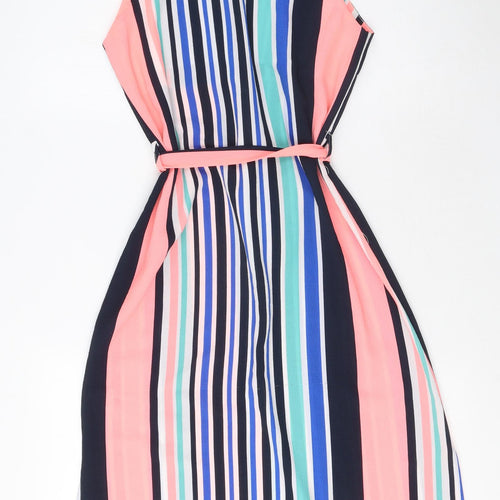 Quiz Womens Multicoloured Striped Polyester A-Line Size 8 V-Neck Pullover - Belted