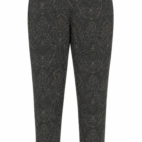 NEXT Womens Grey Geometric Polyester Trousers Size 10 L27 in Regular Zip - Gold Detail