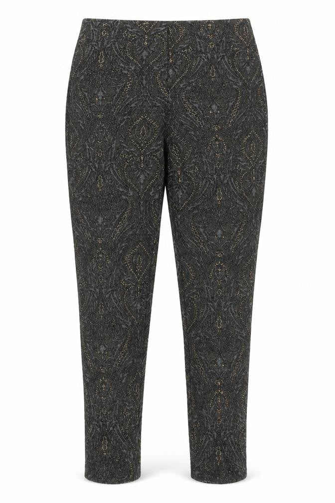 NEXT Womens Grey Geometric Polyester Trousers Size 10 L27 in Regular Zip - Gold Detail