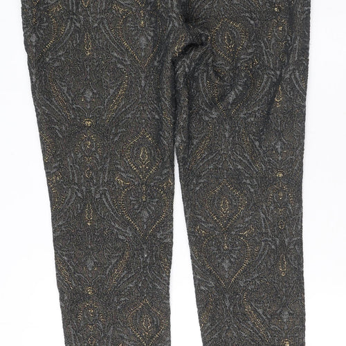 NEXT Womens Grey Geometric Polyester Trousers Size 10 L27 in Regular Zip - Gold Detail