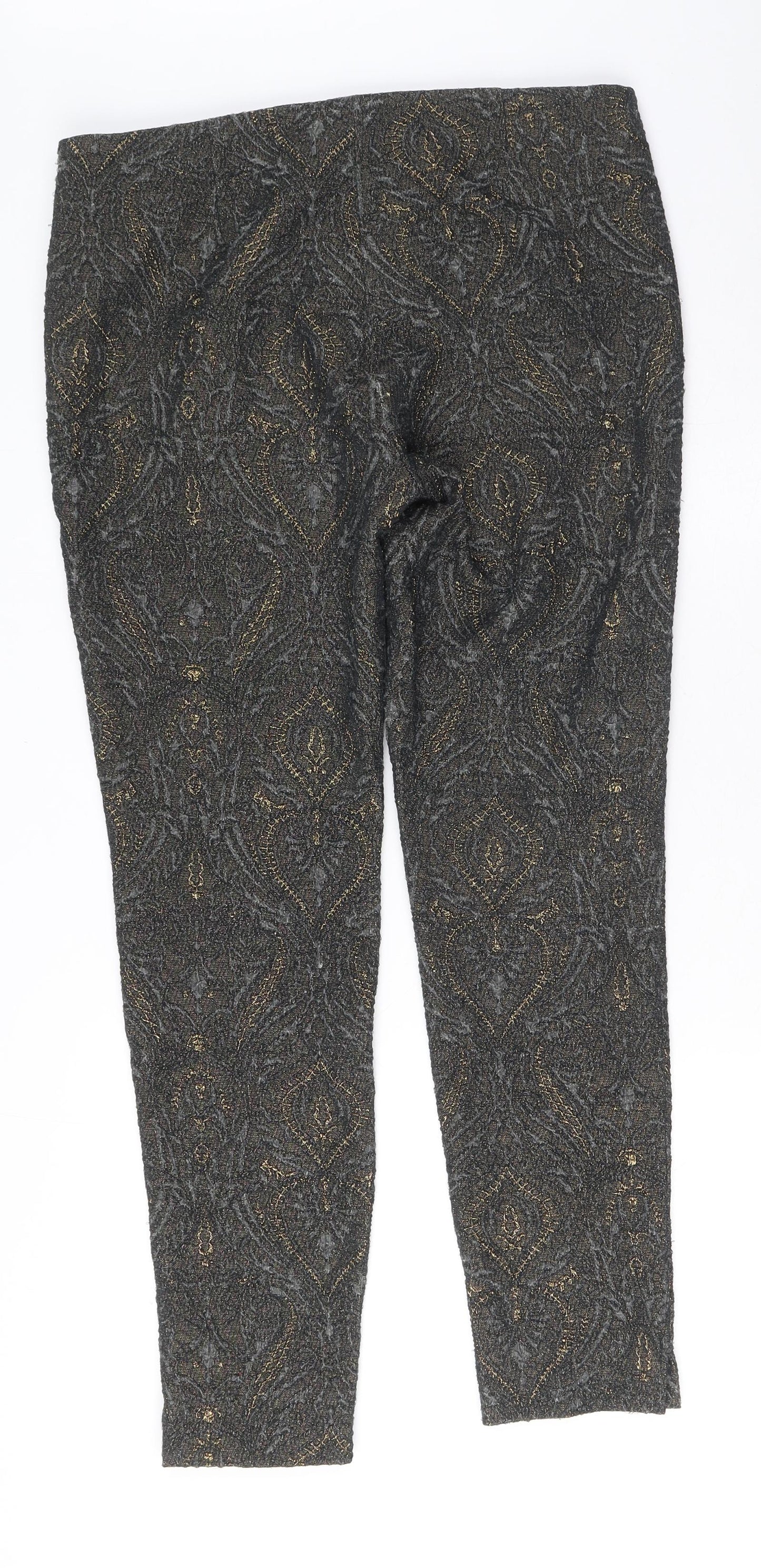NEXT Womens Grey Geometric Polyester Trousers Size 10 L27 in Regular Zip - Gold Detail