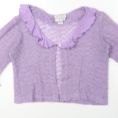 Lori Weidner Womens Purple Scoop Neck Polyester Cardigan Jumper Size 12 - Frill Detail, Sheer
