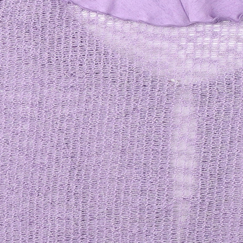 Lori Weidner Womens Purple Scoop Neck Polyester Cardigan Jumper Size 12 - Frill Detail, Sheer